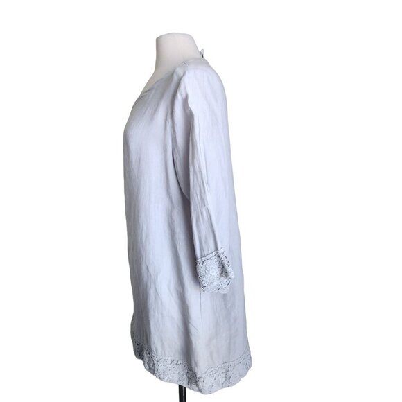 Match Point Top Womens S Linen‎ Tunic  Laggenlook Minimalist Lace Trim Boxy Gray - Picture 6 of 14